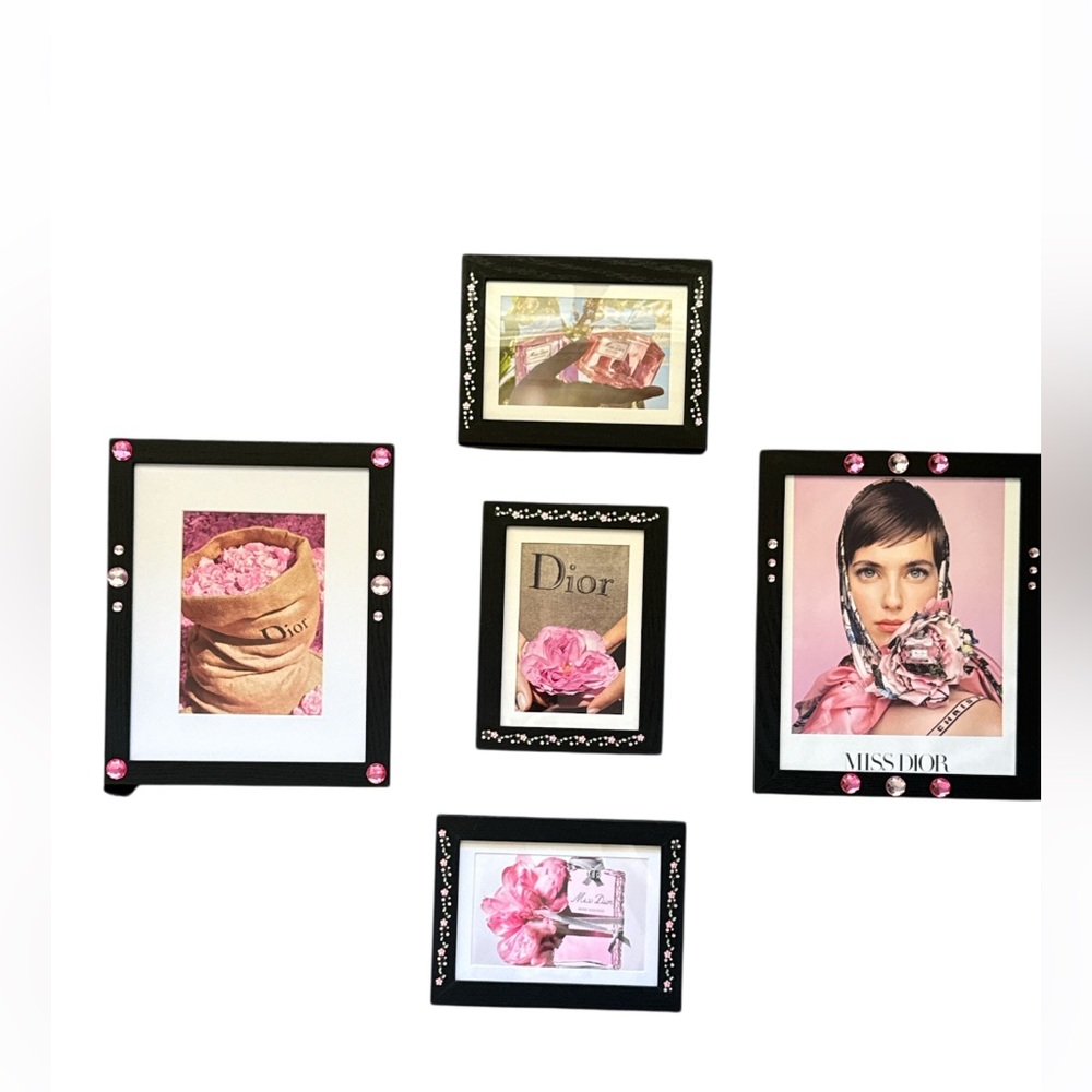 Dior 5-Piece Framed Wall Art Set – Glam Gallery Décor Black Pink White Floral 22